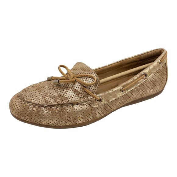 Comfortiva Mindy II Suede Leather Loafers 8.5 Women's Platino Gold Distressed - Picture 2 of 13